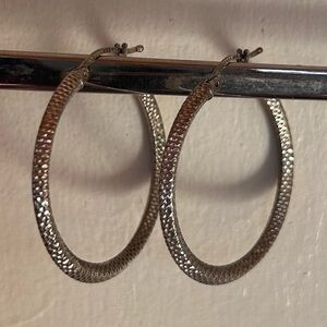 Chic Textured Sterling Silver Hoop Earrings